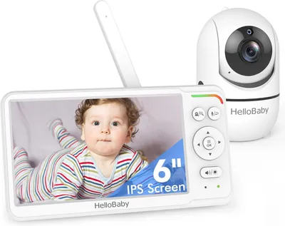 Produktbild von HelloBaby 6 Zoll Baby Monitor mit Kamera, 4000mAh Akku Babyfone, Kabelgebundene Kamera, 355°/120° Schwenk & Neige, Nachtsicht, Kein APP