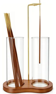Wierookhouder Set – Walnoothout, 2 Glazen Cups, Metalltang