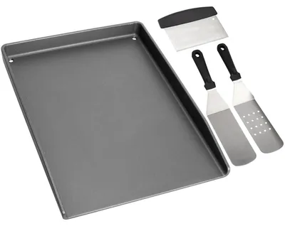 Zdjęcie produktu dla Płyta do grillowania żeliwna - Szpatułka i skrobak w zestawie - Mata do grillowania - 40 x 30 cm