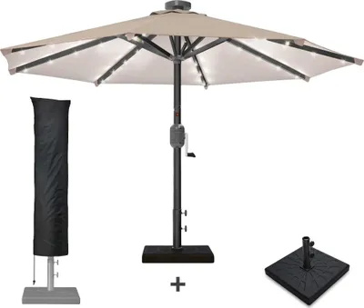 Produktbild von SUN MARINO | Sonnenschirm | Rund | Ø 300 cm | Taupe | LED | +Ständer & Hülle | Sonnenschirm, Gartenschirm, Ampelschirm, Balkonschirm