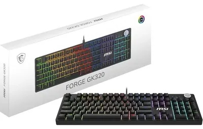 Produktbild von MSI FORGE GK320 Gaming-Tastatur (kabelgebunden) mit Red-Switches, QWERTY, QWERTY mit Numpad, per-Tasten-RGB, Hot-Swap, Volume-Dial, Multimedia-Shortcuts, schwarz