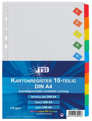 Produktbild von 10x Mylar 1-10 Ordner-Register DIN A4 mit farbigen PP-Taben