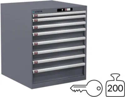 Produktbild von Lista Schubladenschrank - 14.502.080 - 850x717x725 mm (HxBxT) - 8 Schubladen - 200 kg - Key Lock - Taubengrau (NCS S 4502-B)