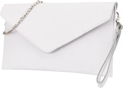 Produktbild von Lederschmucktasche klein eleganter Abendtasch in weitem Lederbeutel mit Kette 31,5x16,5cm Saya G369 (Weiß)