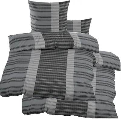 Produktbild von 4-tlg. Seersucker Bettwäsche 2x (135x200 +80x80cm), grau, quergestreift, bügelfrei, Microfaser