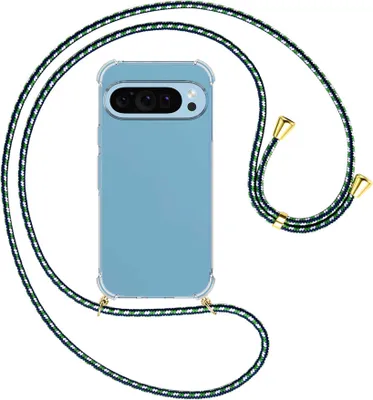 Produktbild von Handykette Backcover-Schutzhülle mit Band (Metall goldfarben) für Google Pixel 9 - grün/blau/weiß