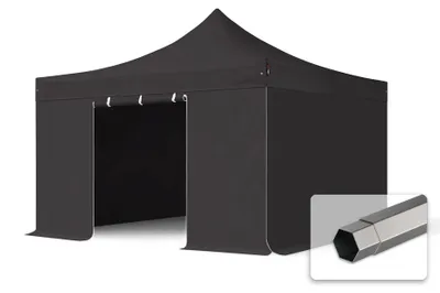 Produktbild von TOOLPORT 4x4m Stahl Faltpavillon, inkl. 4 Seitenteile, schwarz