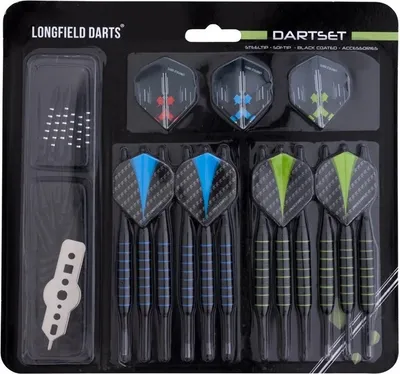 Produktbild von Longfield Steel / Softtip-Darts – schwarz beschichtet – 6 Steel- und 6 Softtip-Darts sowie Zubehör