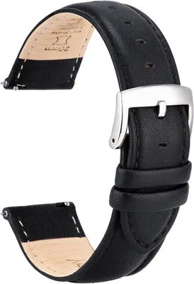 Imagen del producto de Correa de reloj de cuero genuino, disponible en 22 mm, 21 mm, 20 mm, 18 mm y 16 mm, con hebilla plateada. Correa de repuesto para hombre