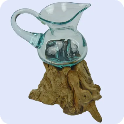 Immagine prodotto di Vaso di vetro in legno di radice Vaso di vetro decorativo in legno regalo oggetto unico design vaso di fiori brocca