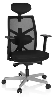 Produktbild von hjh OFFICE Profi Bürostuhl BELLAC Ergonomischer Schreibtischstuhl mit Armlehnen Stoff / Netzstoff Schwarz Drehstuhl für Büro, Zuhause