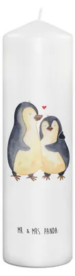 Produktbild von Mr. & Mrs. Panda Bedruckte Kerze Pinguin umarmen 29 x 8 cm XL - Weiß - Geschenk, Hochzeit, Blockkerze, Hochzeitstag, Erinnerungslicht, Wachskerze, Stumpenkerze, Liebe