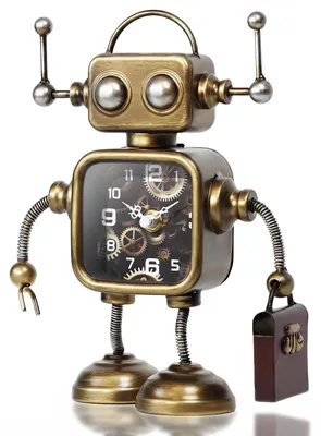Handgefertigte Roboter-Tischuhr aus Eisen, Steampunk-Stil, 19x9x25,5 cm