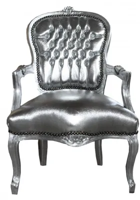 Produktbild von Casa Padrino Barock Salon Stuhl im Antik Stil, Silber / Silber, 60 x 50 x 93 cm