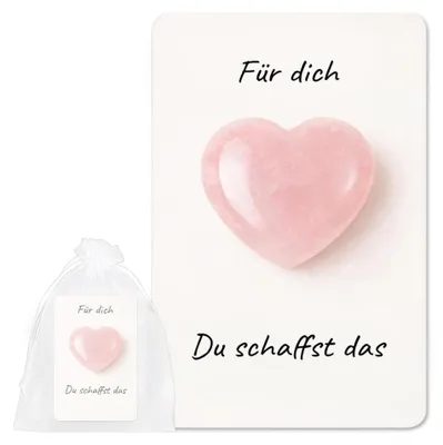 Produktbild von Rosenquarz Herz - Mutmacher mit Gravur Du schaffst das - Edelstein-Handschmeichler