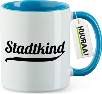 Produktbild von Huuraa Kaffeetasse Stadtkind Schriftzug 330ml Blau Keramik Kaffeebecher Geschenkidee