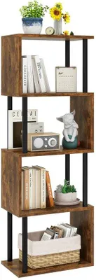 Produktbild von Unyqoos® S‑förmiges Bücherregal mit 5 Ablagen, 38×24×124,5 cm, vielseitiges Raumteiler‑Regal aus hochwertiger Spanplatte, je Ablage 20 kg