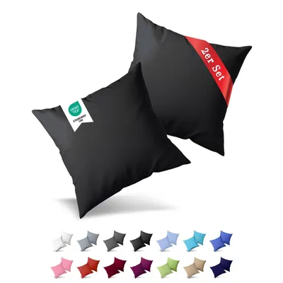 Produktbild von 2er Pack Kissenbezug Kissenhülle 40x60 cm Renforcé Uni Baumwolle mit Reißverschluss Schwarz