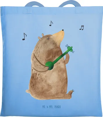 Produktbild von Mr. & Mrs. Panda Schultasche Bär Gitarre - Sky Blue - Geschenk, Jutetasche, Tote Bag, Laptoptasche, Tasche, Teddy, Jutebeutel