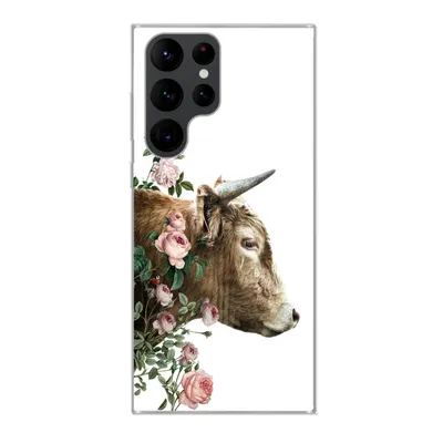 Produktbild von MuchoWow® Handyhülle Schutzhülle Hülle für Samsung Galaxy S22 Ultra Schottischer Highlander - Kuh - Blumen Silikon Softcase Handy Hülle - Abbildung