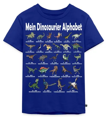 Produktbild von Spreadshirt Dinosaurier Alphabet Schulanfang Kinder Premium T-Shirt, 122/128 (6 Jahre), Royalblau
