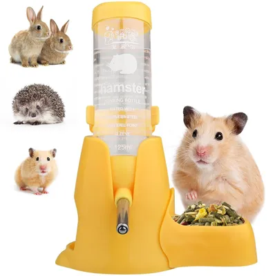 Imagen del producto de Botella para agua para hámster, de 125 ml, a prueba de fugas, con dispensador de comida para mascotas pequeñas
