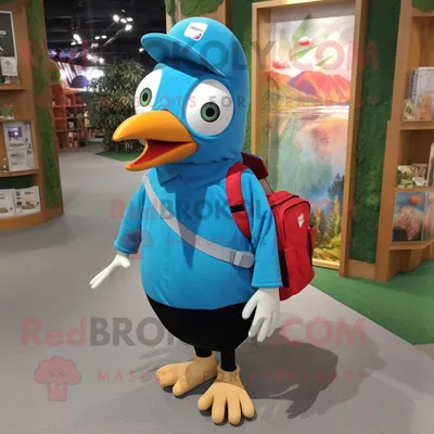 Obrázek produktu pro Postava REDBROKOLY maskota azurového datela oblečená do mikiny a tašek Messenger