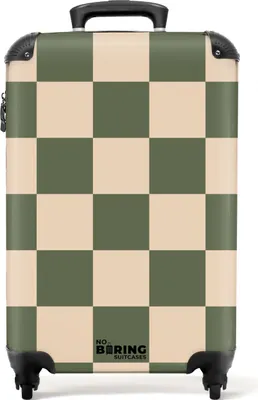 Obrázok produktu pre NoBoringSuitcases.com Tvrdá škrupina kufra na príručnú batožinu 55x35x20 cm, 36L, potlač pre mužov: zelená s béžovým šachovnicovým vzorom, cestovný kufor so 4 kolieskami