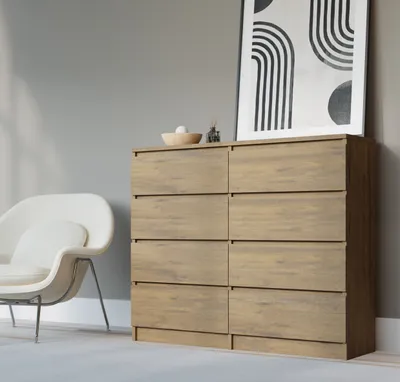Obrázok produktu pre 3xobývacia komoda s 8 zásuvkami 120 cm, farba: dub Lancelot, V: 102 cm, Š: 120 cm, H: 39 cm. Skriňa do obývačky, kancelárie, spálne