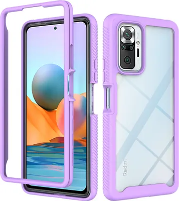 Produktbild von Redmi Note 10 Pro 4G Hülle, Transparente Rückseite Robust TPU Bumper Rutschfest Stoßfest Ganzkörper Schutzhülle für Xiaomi Redmi Note 10 Pro/Note 10 Pro Max Lila