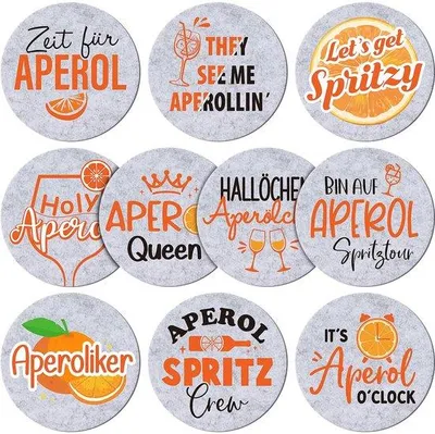 Produktbild von Aperitiefonderzetters mit Vilt-Unterlage, Cocktail-Accessoires, Aperol-Ornamente, 10er Pack, für Drinkgläser, Cocktail-Party, Aperol-Liebhaber