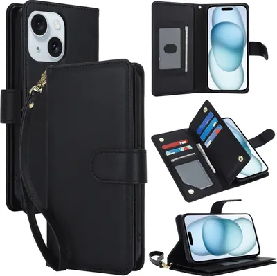 Produktbild von Mobigear Wallet iPhone 15 Hülle Klapphülle Geldbörse - Schwarz