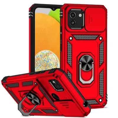 Obrázek produktu pro Pouzdro pro Samsung Galaxy A03 dvouvrstvé pouzdro s posuvným krytem kamery a prstencovým stojánkem červené