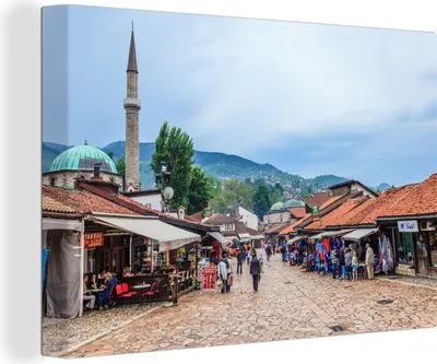 Obrázek produktu pro OneMillionCanvasses® - Obraz na plátně - Staré bosenské tržiště v Sarajevu, nástěnná malba, nástěnné dekorace obrazy obývací pokoj, 30x20cm