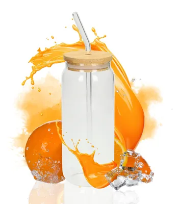 Image de Verre à boire « Tropical » 675 ml - Verre à cocktail avec couvercle en bambou et paille en verre, brosse de nettoyage incluse - naturel