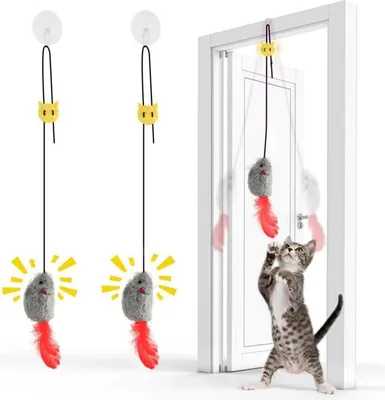 Produktbild von Katzenspielzeug Set: 2 Stück interaktive Mäuse mit elastischem Quietscher & Federschwanz