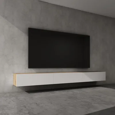 Immagine prodotto di doporro Mobile Porta TV Sospeso 300 cm con 4 Ante Marrone Chiaro e Bianco Opaco, Credenza Bassa da Soggiorno Salotto, Madia Consolle Bicolore per TV Fernsehschrank02