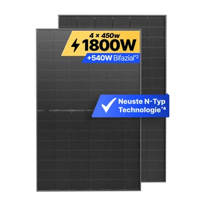 Produktbild von Solakon® Solarmodul 450W Bifazial Glas-Glas N-Type – Black Frame PV Modul 40V für Balkonkraftwerk (4 Stück)