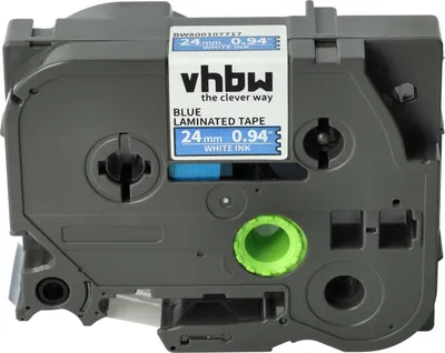Produktbild von vhbw Schriftband-Kassette kompatibel mit Brother PT 2400 E, 2450, 2400, 2420 PC, 2430 PC, 2450 CC, 2450 DX Etiketten-Drucker 8m x 24mm Weiß auf Blau