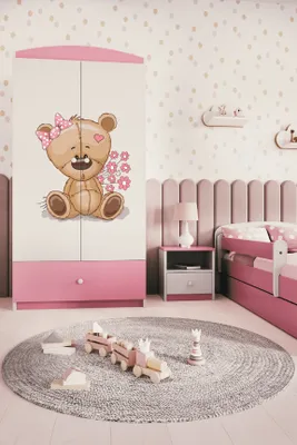 Image de Armoire à vêtements pour enfants Babydreams Armoire à portes battantes Teddybär II rose clair