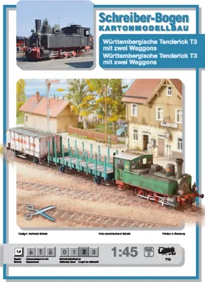 Produktbild von Schreiber-Bogen Kartonmodellbau Württembergische T3 Dampflok & 2 Wagen O