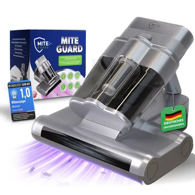 Produktbild von MiteGuard® Milbensauger für Matratzen & Polster, UV-Licht, Ultraschall, 60°C Heißluft, 16 kPa, 2 Spezialbürsten, HEPA-Filter, 6 m Kabel