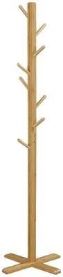 Image de Portemanteau, design en forme d'arbre, 8 crochets, bois naturel, 49,5 x 49,5 x 178 cm