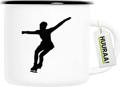Produktbild von Huuraa Emaille Tasse Eiskunstlauf Silhouette 300ml Vintage Campingbecher Geschenkidee