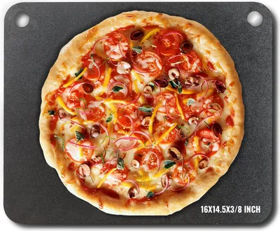 Productafbeelding van Pizzasteen, pizzastalen plaat 406 x 368 x 10 mm, pizzastalen plaat voor de oven, voorbereide pizza-baksteen van Q235 koolstofstaal met een hogere geleidbaarheid, geschikt voor restaurants, cafés en take-away zaken