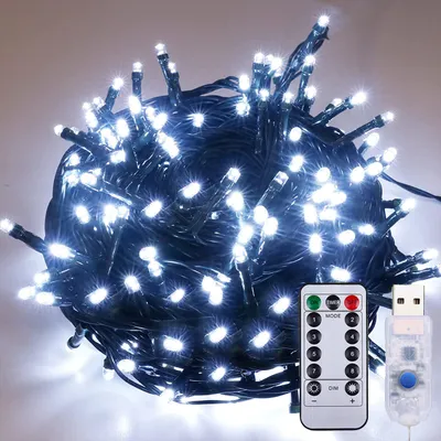 Image de Guirlande lumineuse 10M 100 LED 8 modes d'éclairage USB étanche avec télécommande pour fête Noël Mariage Décoration, Blanc