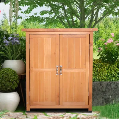 Produktbild von Garten Terrassenschrank Holz Aufbewahrungsschrank 74x43x88cm Gadwall