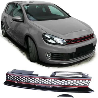 Sport Kühlergrill ohne Emblem SCHWARZ GLANZ ROT für VW Golf 6 VI auch GTI 08-13 – Produktansicht