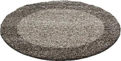 Produktbild von Teppich Wohnzimmer Hochflor Taupe 160x160 Rund Bordüre Design aus Polypropylen