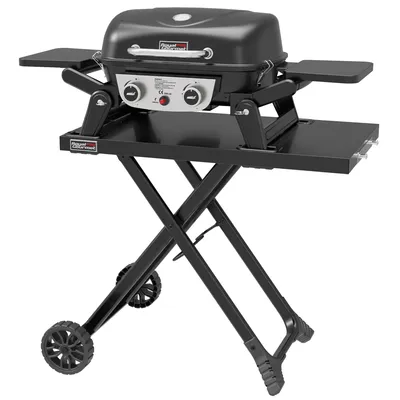 Produktbild von Royal Gourmet Tragbarer 2-Brenner Gasgrill inkl. Grilltisch, 5kW Tischgrill mit Rollwagen, Portabler Tischgasgrill mit Klapptisch für Camping